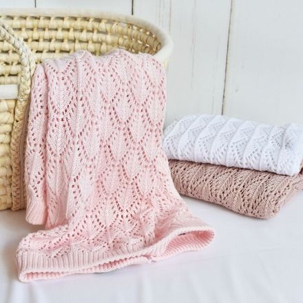 Baby Nellys  Luxusní bavlněná háčkovaná deka, dečka LOVE, 75x95cm - světle růžová - obrázek 1