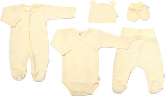 Baby Nellys Praktická 5-dílná žebrovaná soupravička do porodnice  BOY, žlutá - obrázek 1