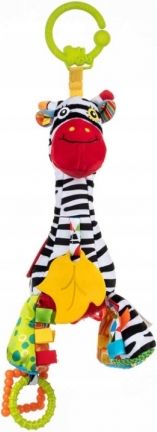 Bali Bazoo Závěsná hračka do kočárku Zebra Zoya s melodií, bílá/ černá