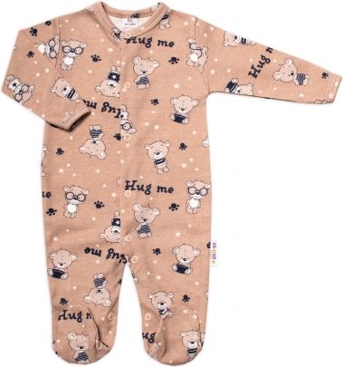 Baby Nellys Kojenecký overálek zapínání uprostřed, Hug me - cappuccino, vel. 68 - obrázek 1