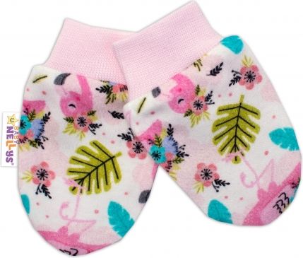 Baby Nellys Rukavičky pro miminko Plameňák - bílá - obrázek 1