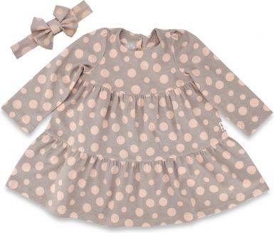 Baby Nellys 2-dílná sada dívčí bavlněné šaty s čelenkou - Puntík - obrázek 1
