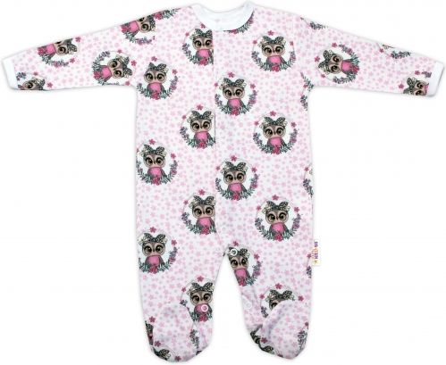 Baby Nellys Kojenecký overálek zapínání uprostřed, Cute Owls - růžová - obrázek 1