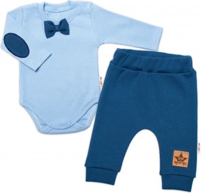 Baby Nellys  2-dílná kojenecká sada, body dl.rukáv s motýlkem, tepláčky Honzík, modrá - obrázek 1