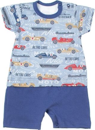 MBaby Bavlněné body s nohavičkami Retro Cars - jeans - obrázek 1