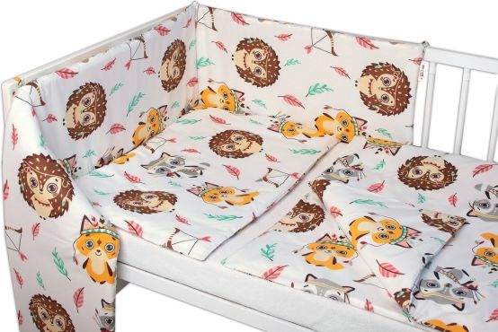 Baby Nellys 3-dílná sada, mantinel s povlečením Ježek a liška - bílá/žlutá - obrázek 1