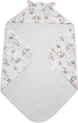 Baby Nellys Zavinovací deka s kapucí, bavlna + jersey, Létající zvířátka, zelená - obrázek 1
