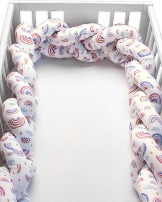 Baby Nellys Bavlněný mantinel pletený cop - Duha, pudrová/bílá - obrázek 1