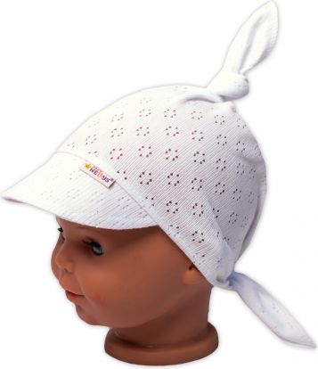 Baby Nellys  Dětský síťkovaný šátek s kšiltem na zavazování - bílý, vel. 92/104 - obrázek 1