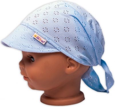 Baby Nellys  Dětský síťkovaný šátek s kšiltem na zavazování - sv. modrý, vel. 92/104 - obrázek 1