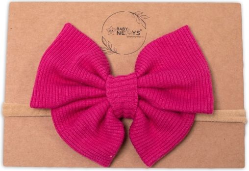 Baby Nellys Hand Made Dvouvrstvá žebrovaná čelenka - mašlička Laura, malinová - 1ks - obrázek 1