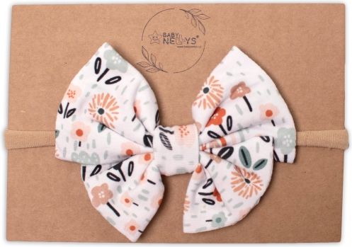 Baby Nellys Hand Made Dvouvrstvá bavlněná čelenka - mašlička Palouček, bílá - 1ks - obrázek 1