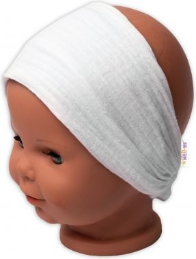 Baby Nellys Lehká mušelínová čelenka Bandana, bílá - obrázek 1