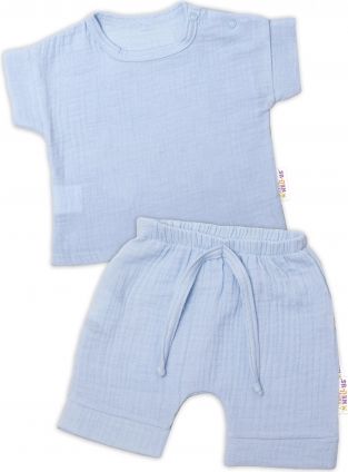 Baby Nellys  2-dílná mušelínová soupravička, tričko + kraťasky BOY, světle modrá - obrázek 1
