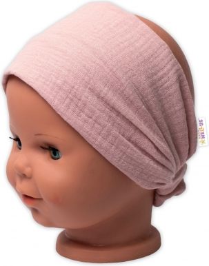 Baby Nellys  Lehká mušelínová čelenka Bandana, pudrová - obrázek 1