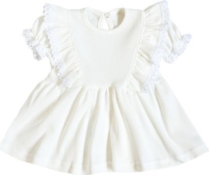 G-baby Letní vaflové šaty Princess s volánkem a krajkou - smetanové, vel. 68 - obrázek 1