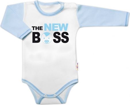 Baby Nellys Body dlouhý rukáv s vtipným textem , The New Boss, kluk - obrázek 1