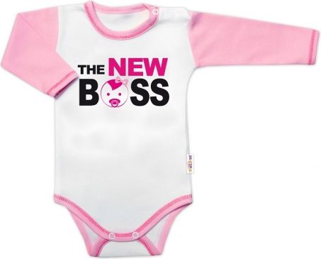 Baby Nellys Body dlouhý rukáv s vtipným textem , The New Boss, holka - obrázek 1
