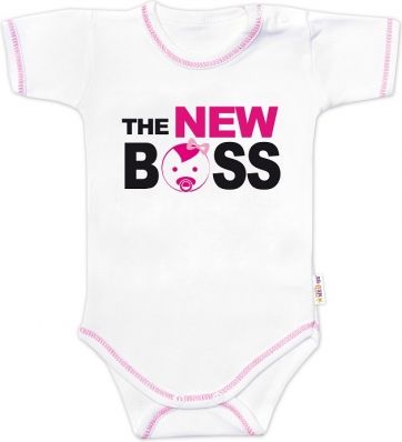 Baby Nellys Body krátký rukáv s vtipným textem , The New Boss, holka - obrázek 1