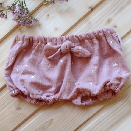 Baby Nellys Mušelínové letní kraťasky Stars s mašličkou, pudrové - obrázek 1