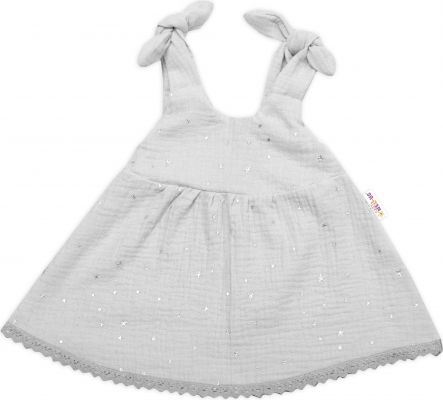 Baby Nellys  Letní lehoučké mušelínové šaty Summer Stars - šedé - obrázek 1