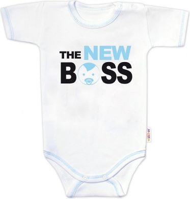 Baby Nellys Body krátký rukáv s vtipným textem , The New Boss, vel. 80, kluk - obrázek 1