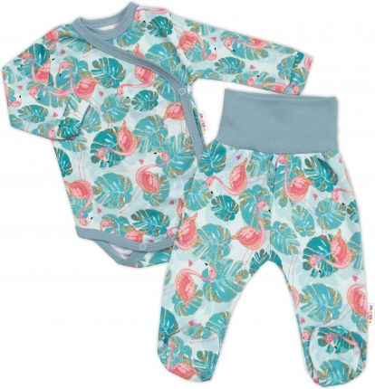 Baby Nellys 2-dílná sada body zap. bokem + polodupačky Plameňák - tyrkys - obrázek 1