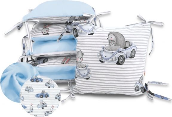 Baby Nellys  Polštářkový mantinel bavlna, Baby Car - modrá - obrázek 1