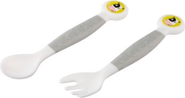 Canpol Babies Plastový flexibilní příbor Kravička - šedý - obrázek 1