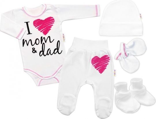 Baby Nellys 5-ti dílná soupravička do porodnice I love mom & dad, holka - obrázek 1