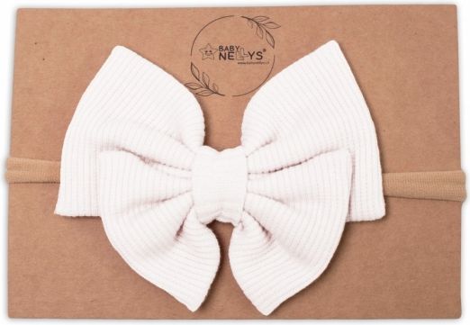 Baby Nellys Hand Made Dvouvrstvá žebrovaná čelenka - mašlička Laura, bílá - 1ks - obrázek 1