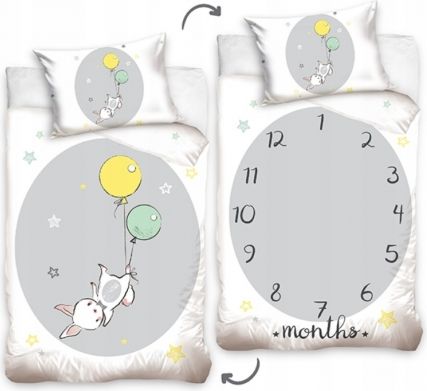 Carbotex Dětské bavlněné povlečení Bunny and Clock, 135x100 cm, šedé - obrázek 1