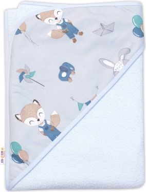 Baby Nellys Dětská termoosuška s kapucí , Liška a zajíc, 100 x 100 cm, modrá - obrázek 1
