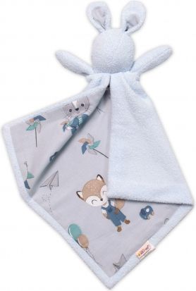 Baby Nellys  Mazlík, přítulníček Zajíček, fleece + bavlna, Liška a zajíc, modrý - obrázek 1