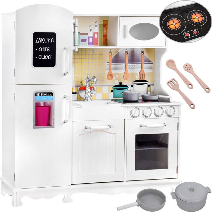Mamido  Dětská dřevěná kuchyňka s troubou a lednicí bílá - obrázek 1