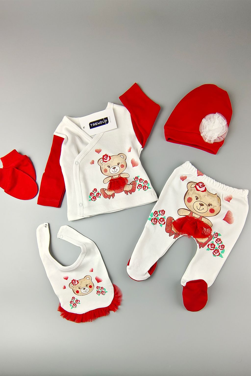 5-dílná kojenecká souprava Cute Bear - červená - obrázek 1