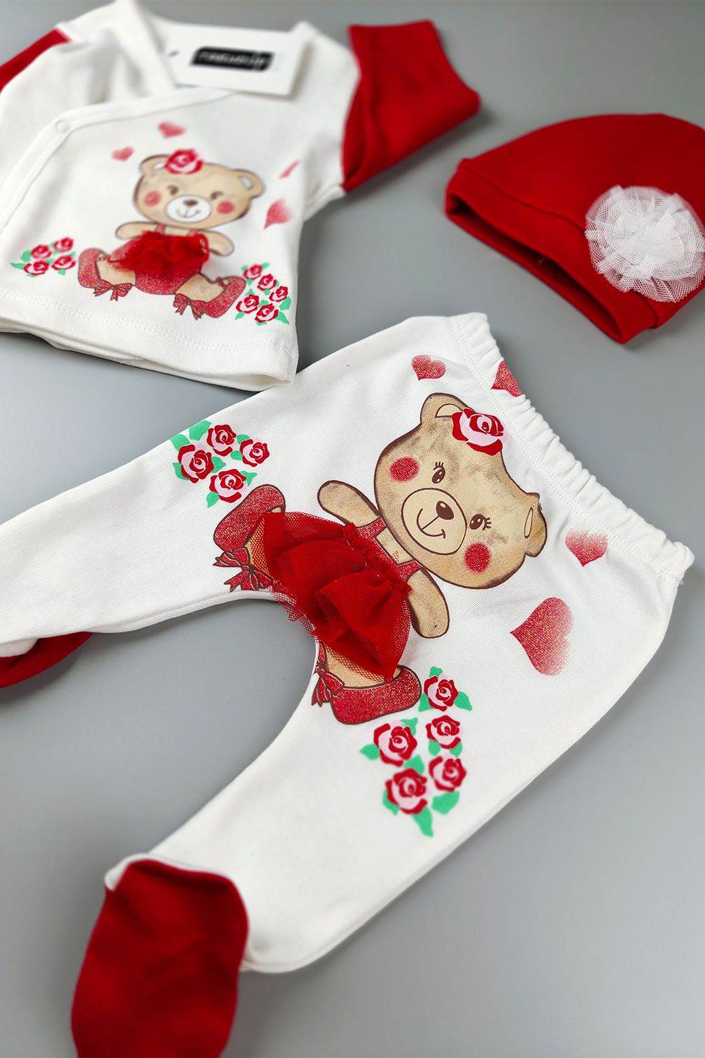 5-dílná kojenecká souprava Cute Bear - červená - obrázek 2