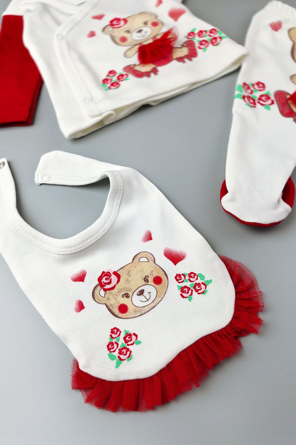5-dílná kojenecká souprava Cute Bear - červená - obrázek 3
