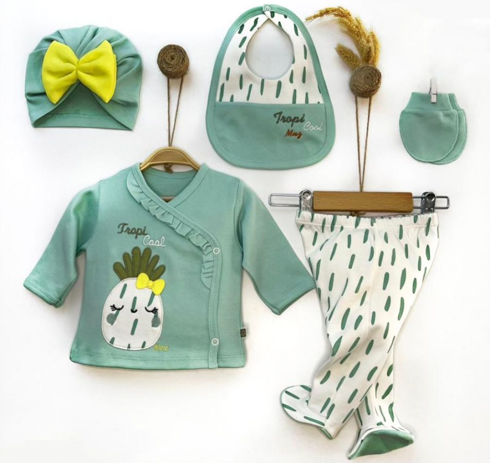 5-dílná sada oblečení pro miminko Ananas, zelená | Oblečení pro miminka - obrázek 1