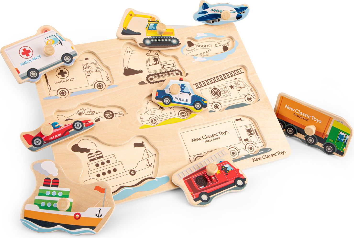 New Classic Toys Dřevěné vkládací puzzle transport - obrázek 3
