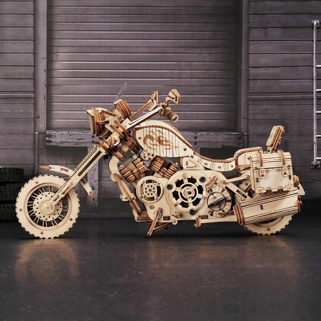 RoboTime 3D dřevěné mechanické puzzle Motorka (cruiser) LK504 - obrázek 4