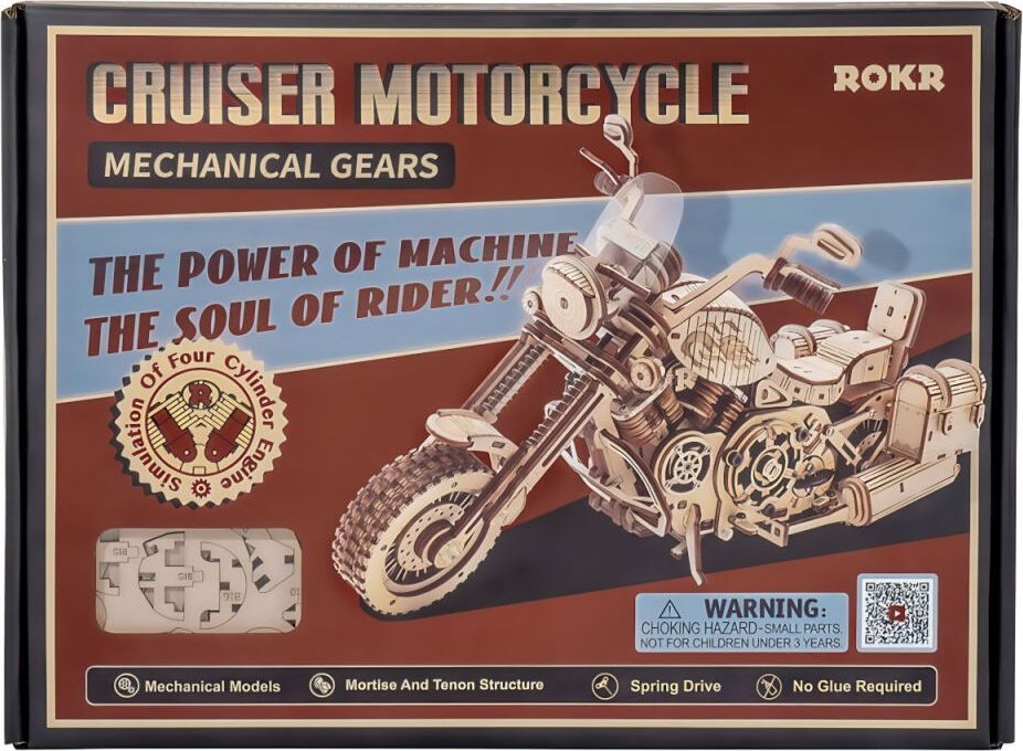 RoboTime 3D dřevěné mechanické puzzle Motorka (cruiser) LK504 - obrázek 6