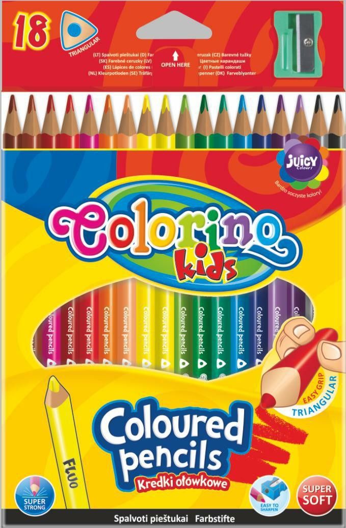 Colorino pastelky trojhranné s ořezávátkem 18 barev - obrázek 1
