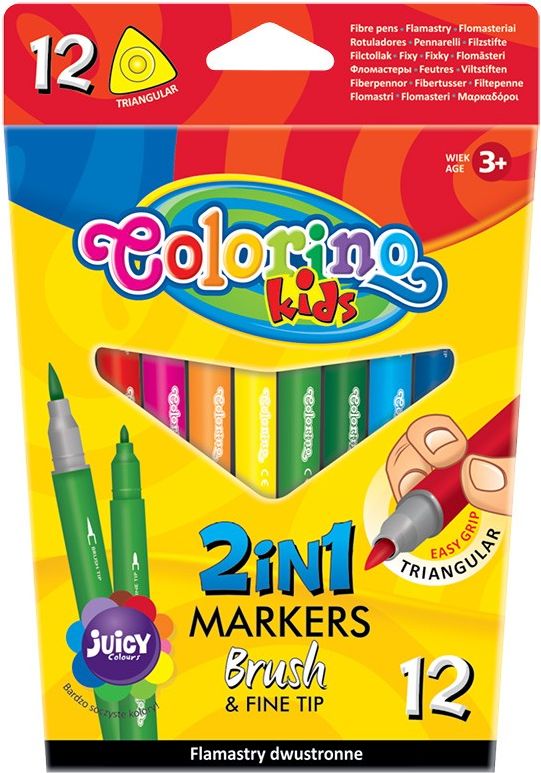 Colorino fixy trojhranné oboustranné štětcový a tenký hrot 12 barev - obrázek 1