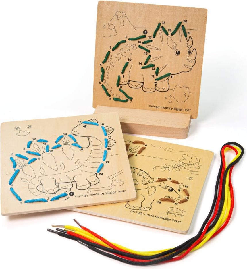 Bigjigs Toys Provlékání podle čísel Dinosauři - obrázek 1