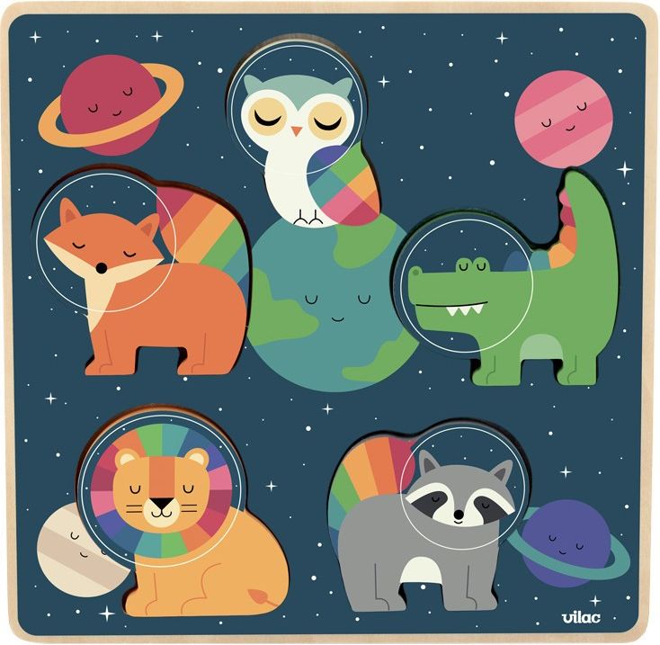 Vilac vkládací puzzle Zvířecí astronauti - obrázek 1