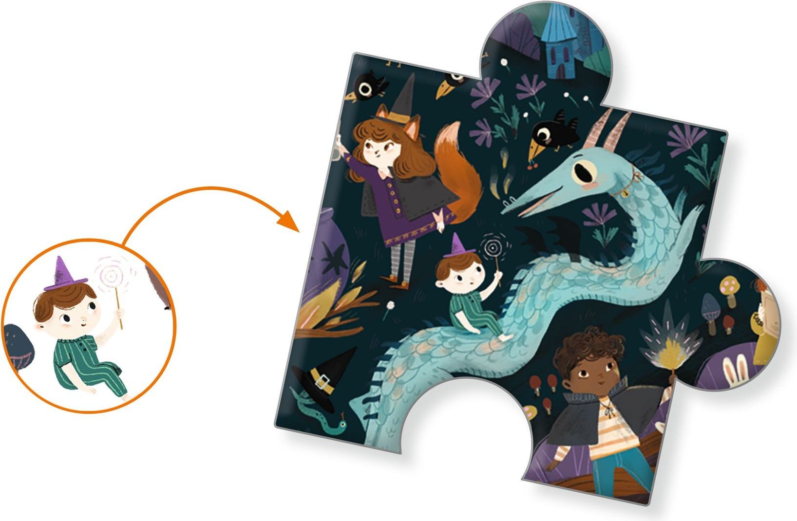DJECO Vyhledávací puzzle Škola kouzel 54 dílků - obrázek 2