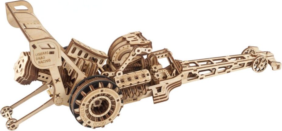 Ugears 3D dřevěné mechanické puzzle Závodní auto (dragster) - obrázek 2