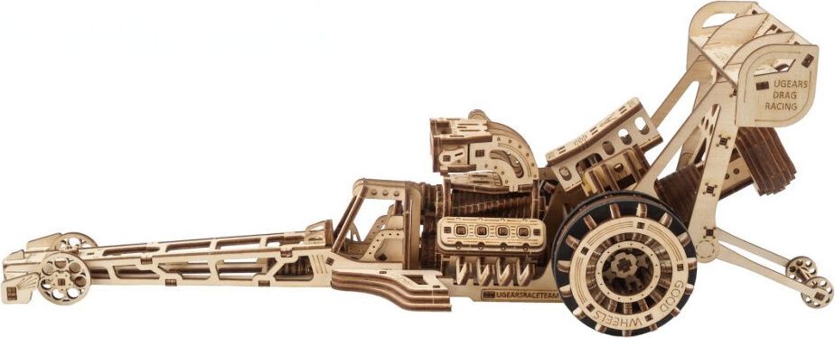 Ugears 3D dřevěné mechanické puzzle Závodní auto (dragster) - obrázek 4