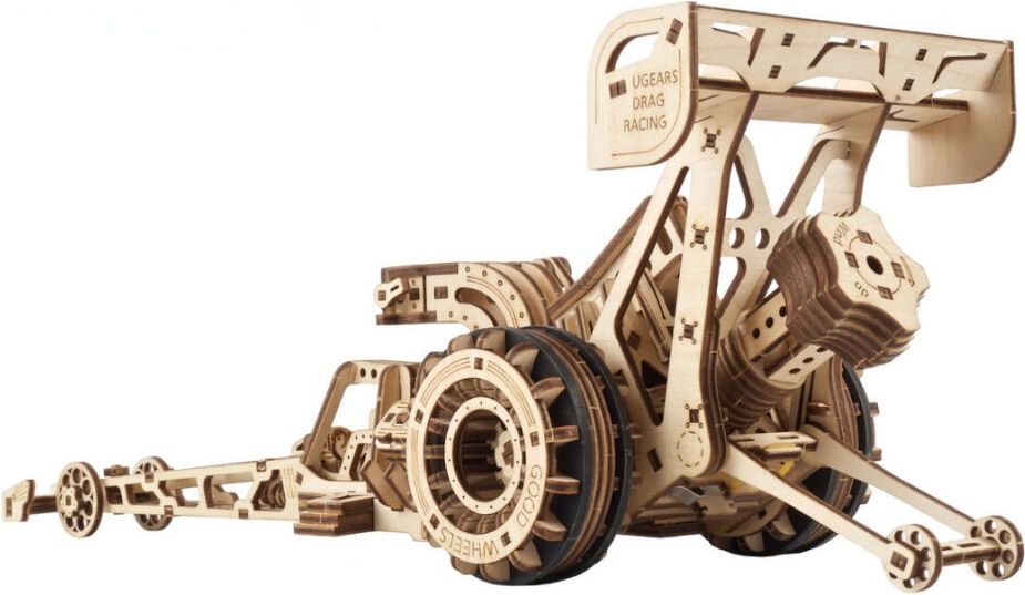 Ugears 3D dřevěné mechanické puzzle Závodní auto (dragster) - obrázek 5